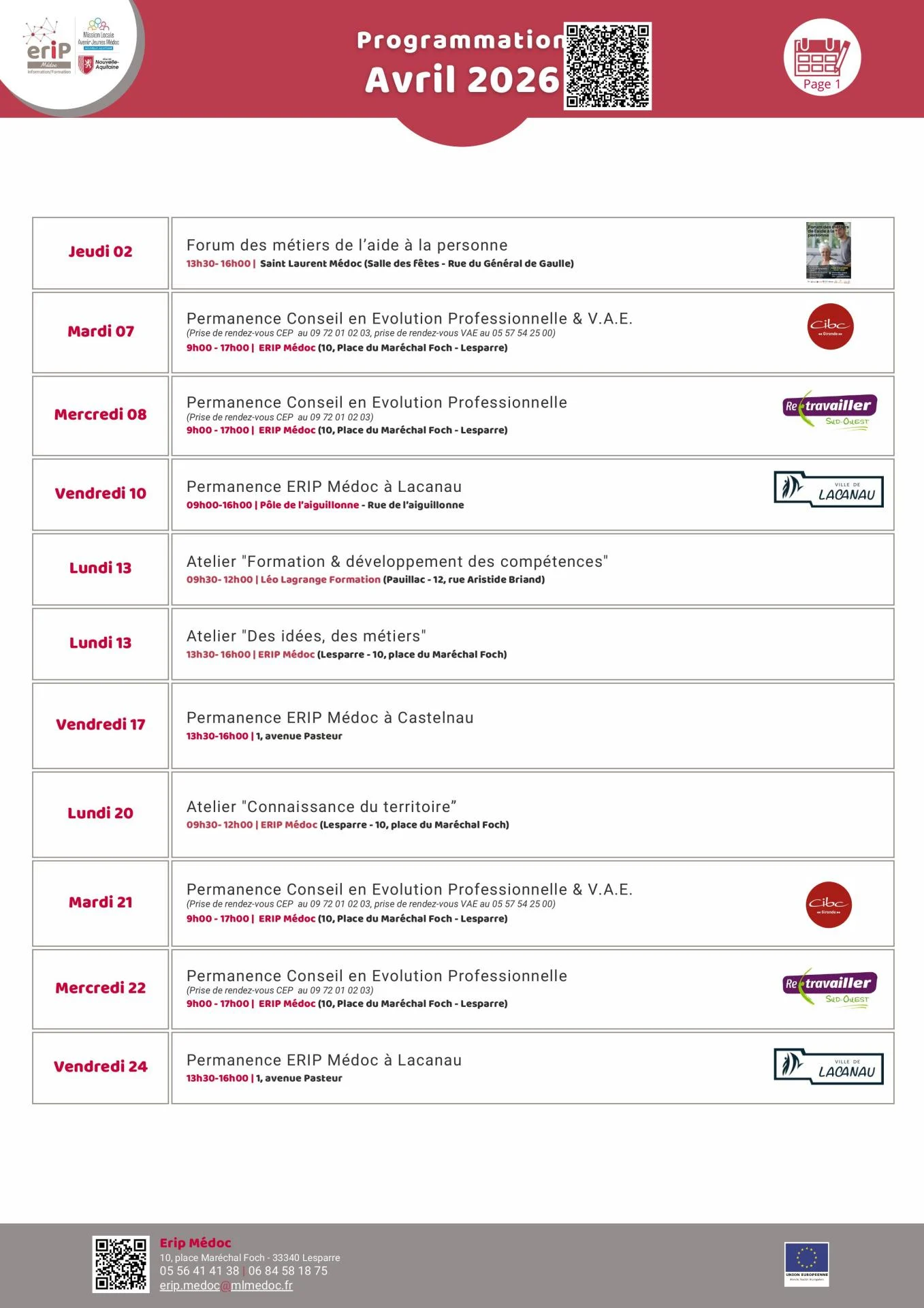 Programmation erip medoc avril 2026 images 0