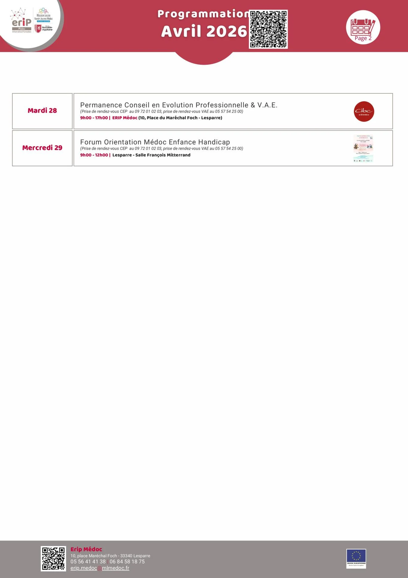 Programmation erip medoc avril 2026 images 1